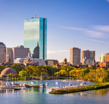 Iconic Boston skyline for international pet shipping and transport services