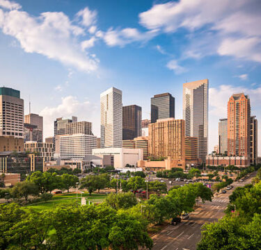 Iconic Houston skyline for international pet shipping and transport services