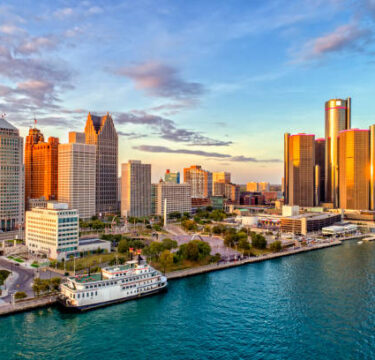 Detroit Aerial Panorama during sunset